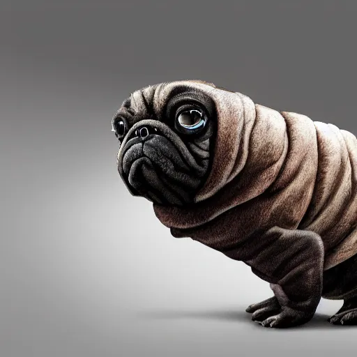 Image similar to A tardigrade with the eyes and mouth of a pug, national geographic-file-photograph, paywall-content, premium-award-winning, trending on artstation