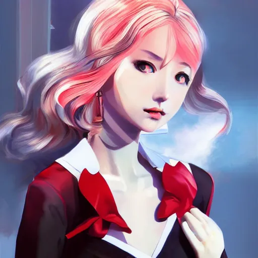 Image similar to Ann Takamaki from Persona 5, elegant, 2d, ultra highly detailed, digital painting, smooth, sharp focus, artstation, portrait art by Ilya Kuvshinov