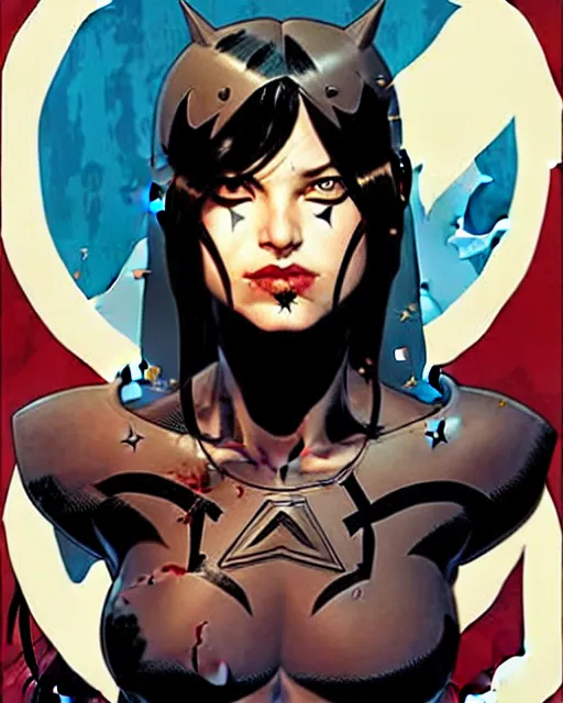 Image similar to mike mignola and sandra chevrier comic cover art, full body cute young lady, symmetrical eyes, bangs, rim lighting, vivid colors