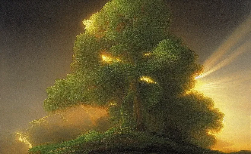 Image similar to a tree made of light painted by thomas cole