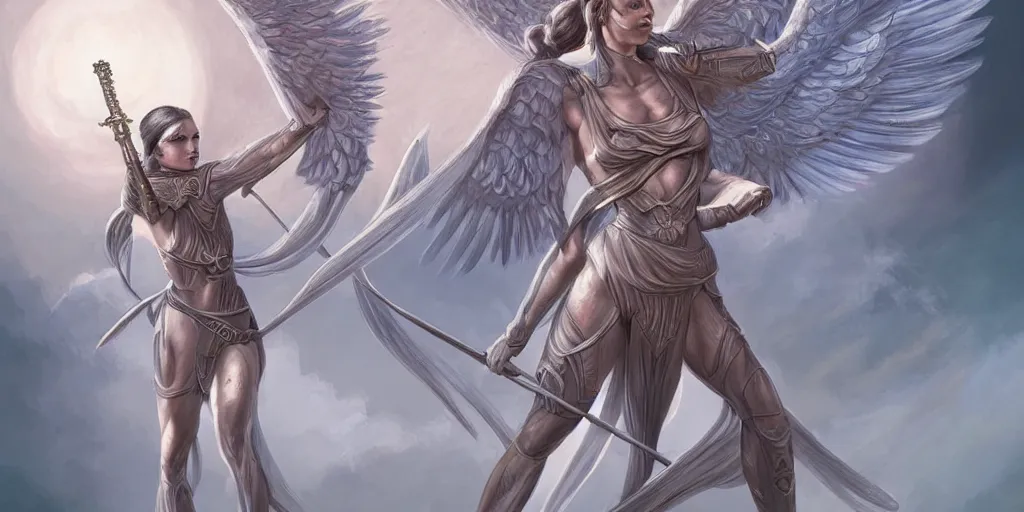 Image similar to female angel warrior. digital art, detailed by magali villeneuve