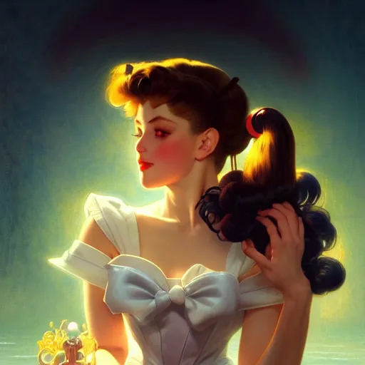 Prompt: of Sailor Moon, dark fantasy, medium shot, intricate, elegant, highly detailed, digital painting, volumetric light, artstation, concept art, smooth, sharp focus, illustration, art by Gil Elvgren and Greg Rutkowski and Alphonse Mucha