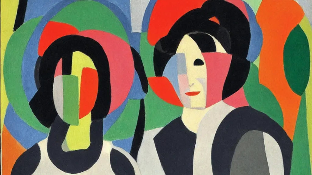 Prompt: A decent young girl portrait by Sonia Delaunay.