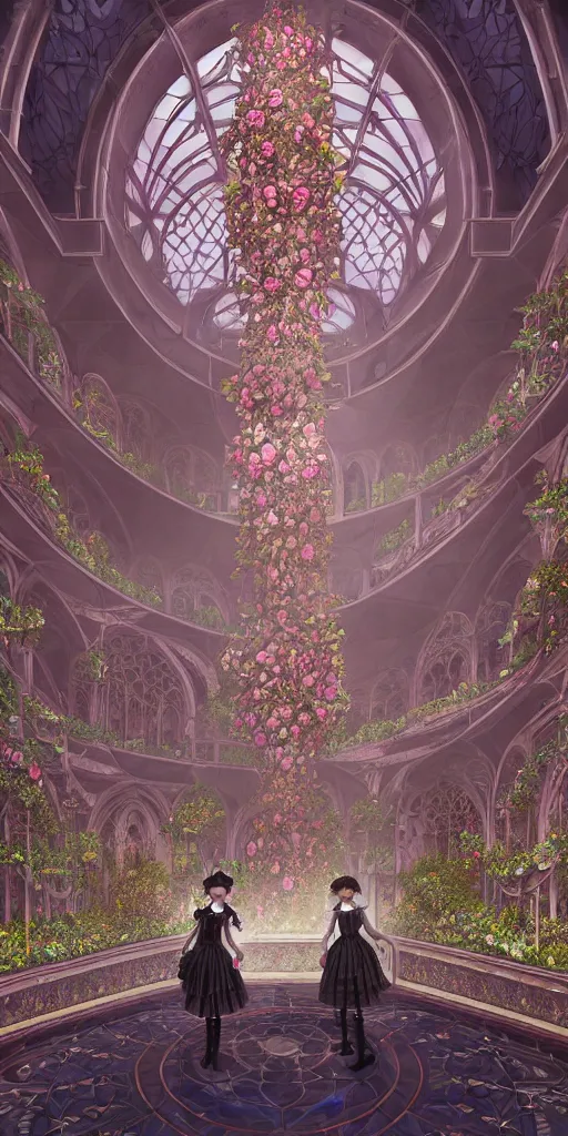 Image similar to the beautiful hyperdetailed physical rendering of a single rose wedding gothic lolita dress clothing design display in exhibition hall, perfectly shaded, atmospheric lighting, in the style of makoto shinkai, raphael lacoste louis comfort tiffany, stanley artgerm lau, wlop, rossdraws, 8 k hd, 3 drender