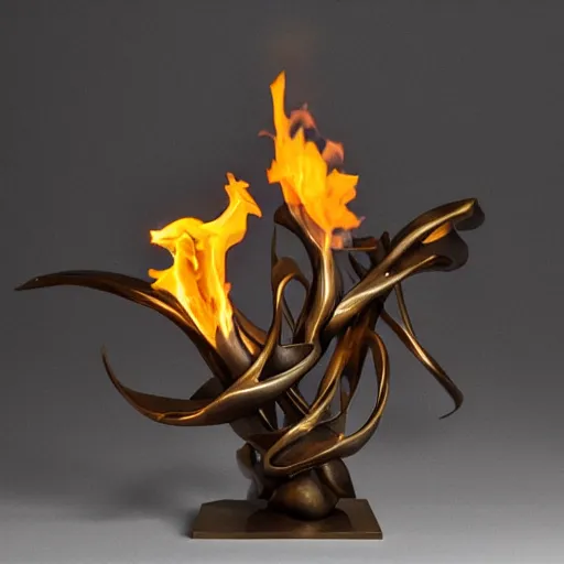 Image similar to tabletop abstract bronze sculpture of fire