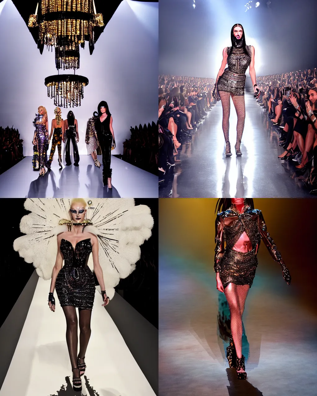 Prompt: insanity runway show by Donatella Versace, cinematic lighting