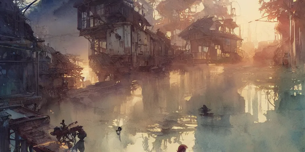 Prompt: a beautiful insanely intricate watercolor illustration of modern pakring station, reflexions, colorfull, by william turner art, by greg rutkowski, by james jean, by rossdraws, by frank franzzeta, by sakimichan, by edmund dulac, trending on artstation, insanely detailed, masterpiece,