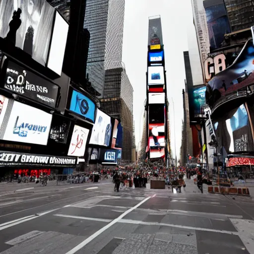 Prompt: times square with a stone monolith in the middle, photograph