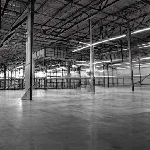 Prompt: government warehouse, matte painting, michael pangrazio