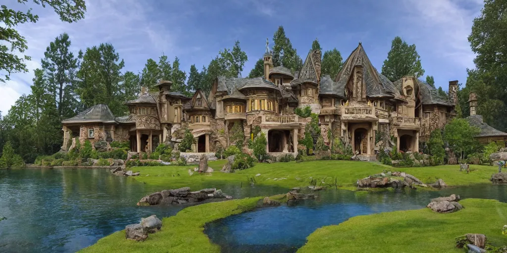 Image similar to large residence in the style of rivendell