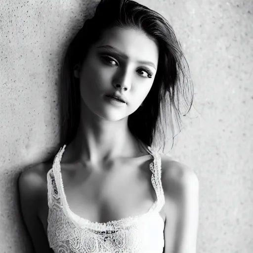 Image similar to young female model photography lace mini skirt beautiful face and body, dramatic light 8 0 mm camera