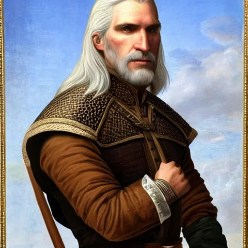 Prompt: a renaissance style portrait painting of Geralt de Rivia