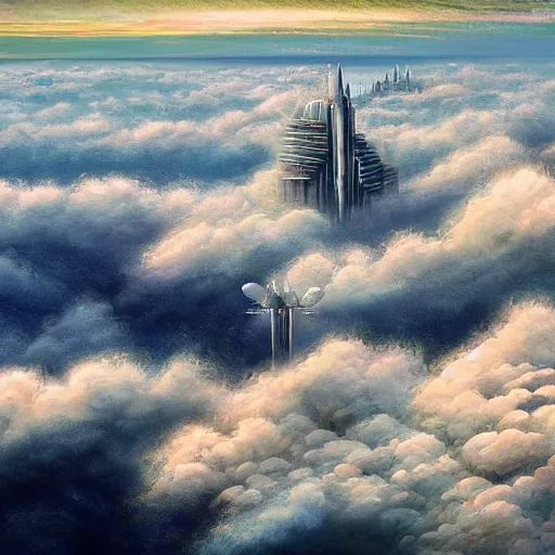 Image similar to flying city in the clouds, romanticism artwork