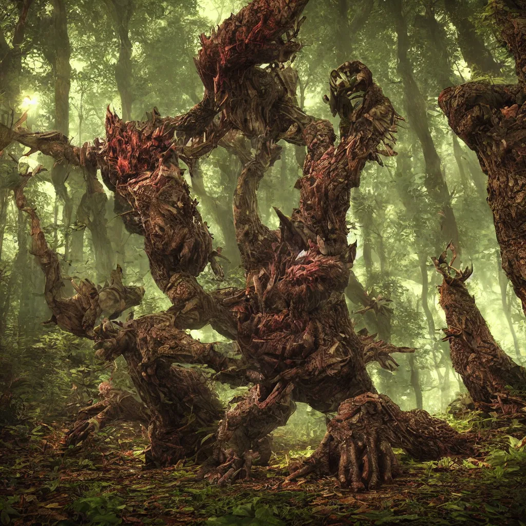 Image similar to funky forest movie monster digital art, redshift render, hyperrealistic, ray - tracing