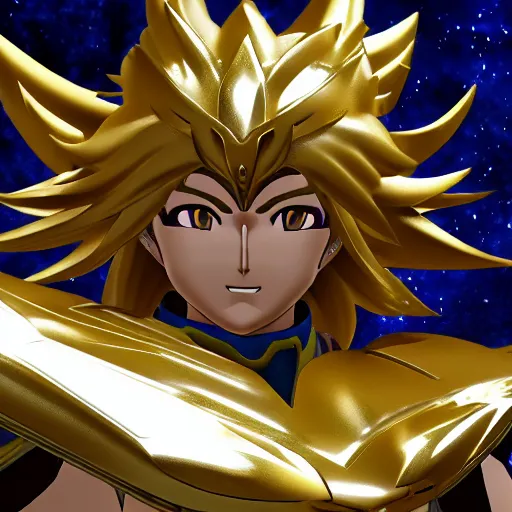 Image similar to photorealistic full shot of Saint Seiya knight wearing golden Cat armor, detailed, inspired by Masami Kurumada, unreal engine, ArtStation