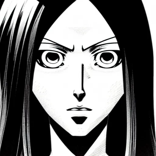 Image similar to alita by yukito kishiro. medium shot. black and white manga. pencil drawing. high detailed face