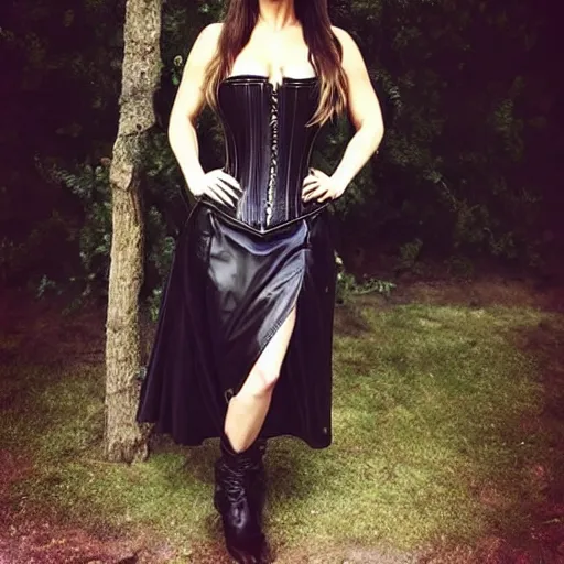 Image similar to jennifer love hewitt in a leather corset and skirt, renaissance fair, trending on instagram, 8 k