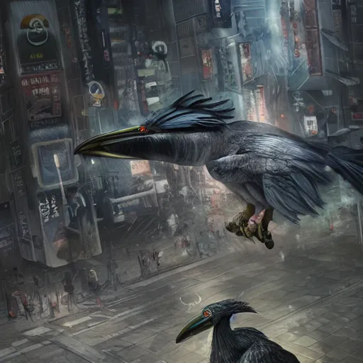 Image similar to gigantic evil shoebill rampaging through tokyo. concept art, ambient light, 4 k, intricate details, highly professionally detailed, cgsociety, highly detailed