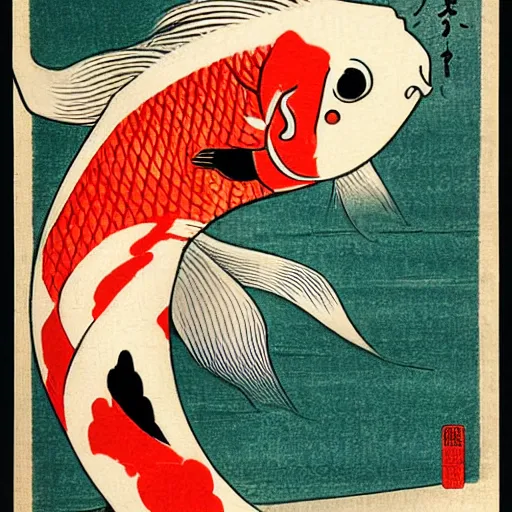 Image similar to koi by utagawa yoshiiku, featured on pixiv, ukiyo - e, ukiyo - e, woodcut, creative commons attribution