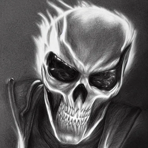 Prompt: Very detailed pencil drawing of Marvel ghost rider