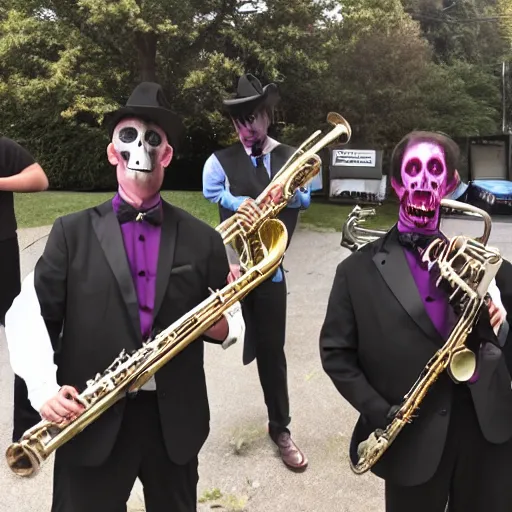 Prompt: undead jazz band playing their final concert