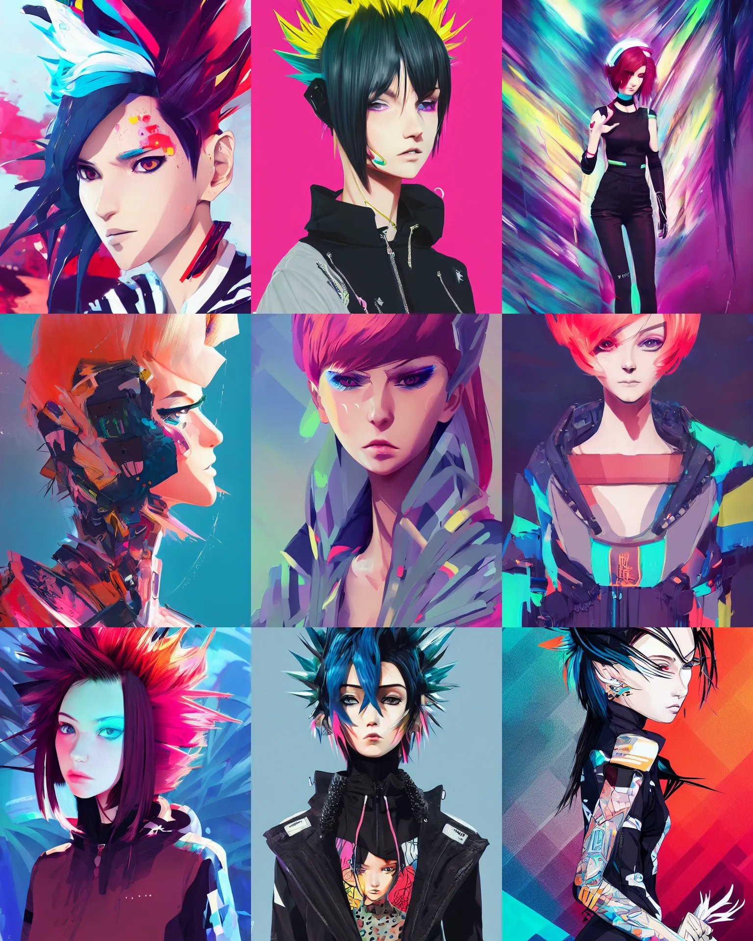 Image similar to poster woman with futuristic streetwear and spiky hair, colourful, pretty face, intricate eyes, elegant, Anime by Kuvshinov Ilya, Cushart Krentz and Gilleard James, 4k, HDR, Behance Trending on artstation, award winning