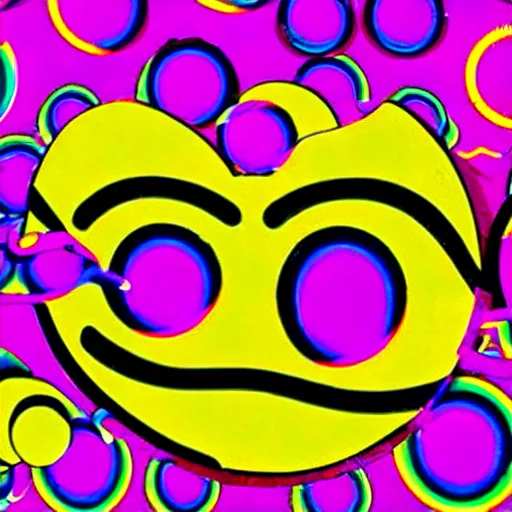 Image similar to acid house music rave graphics psychedelic illustration smiley ecstasy dnb jungle pill graffiti detailed