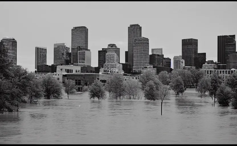 Image similar to Minneapolis after a flood, cityscape, 35mm