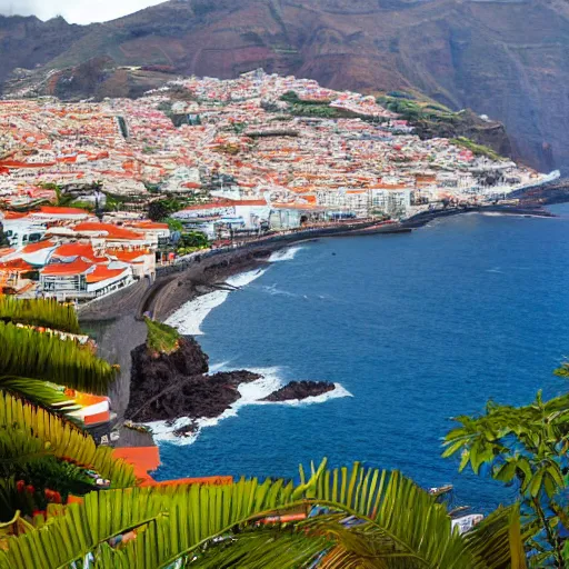 Image similar to madeira island, funchal, very very wide shot, realism, cinematic shot