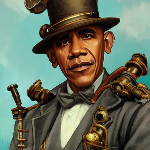 Image similar to Obama as a steampunk colonel character in Bioshock Infinite, beautiful, intricate, highly detailed, digital painting, artstation, oppressive lighting, fashion concept art, sharp focus, illustration, art by greg rutkowski and alphonse mucha