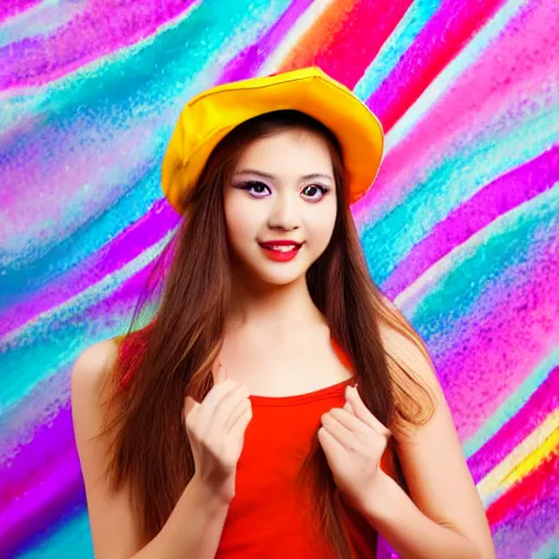 Image similar to tiktok dancing beautiful young woman on gradient background, studio photo, highly detailed