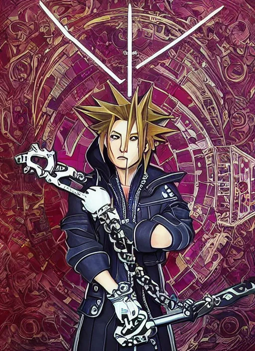 Image similar to elon musk as a kingdom hearts keyblade villain, official square enix hand painted artwork, intricate design, high definition, delicate patterned, fantasy, fashionable rpg clothing