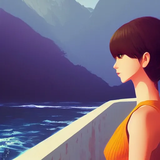 Prompt: A portrait of a character in a scenic environment by Ilya Kuvshinov