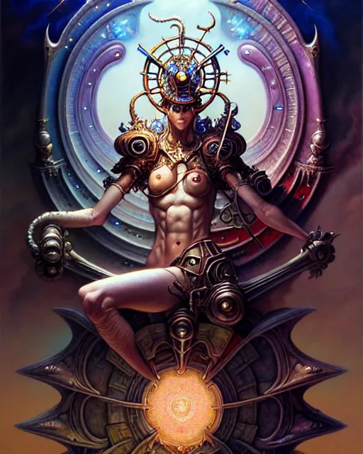 Prompt: the chariot tarot card, fantasy character portrait made of fractals, ultra realistic, wide angle, intricate details, the fifth element artifacts, highly detailed by peter mohrbacher, hajime sorayama, wayne barlowe, boris vallejo, aaron horkey, gaston bussiere, craig mullins