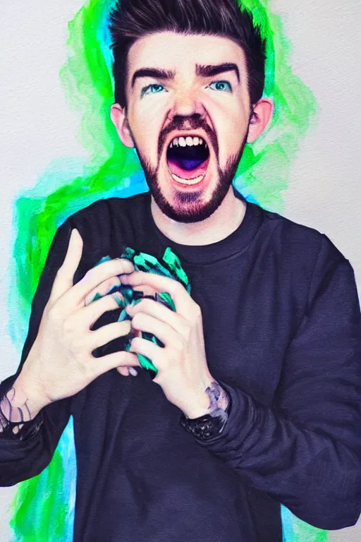 Image similar to Sean McLoughlin, Jacksepticeye, Irish Youtuber, solo portrait, yelling super loud, extreme yelling 🎨🖌️