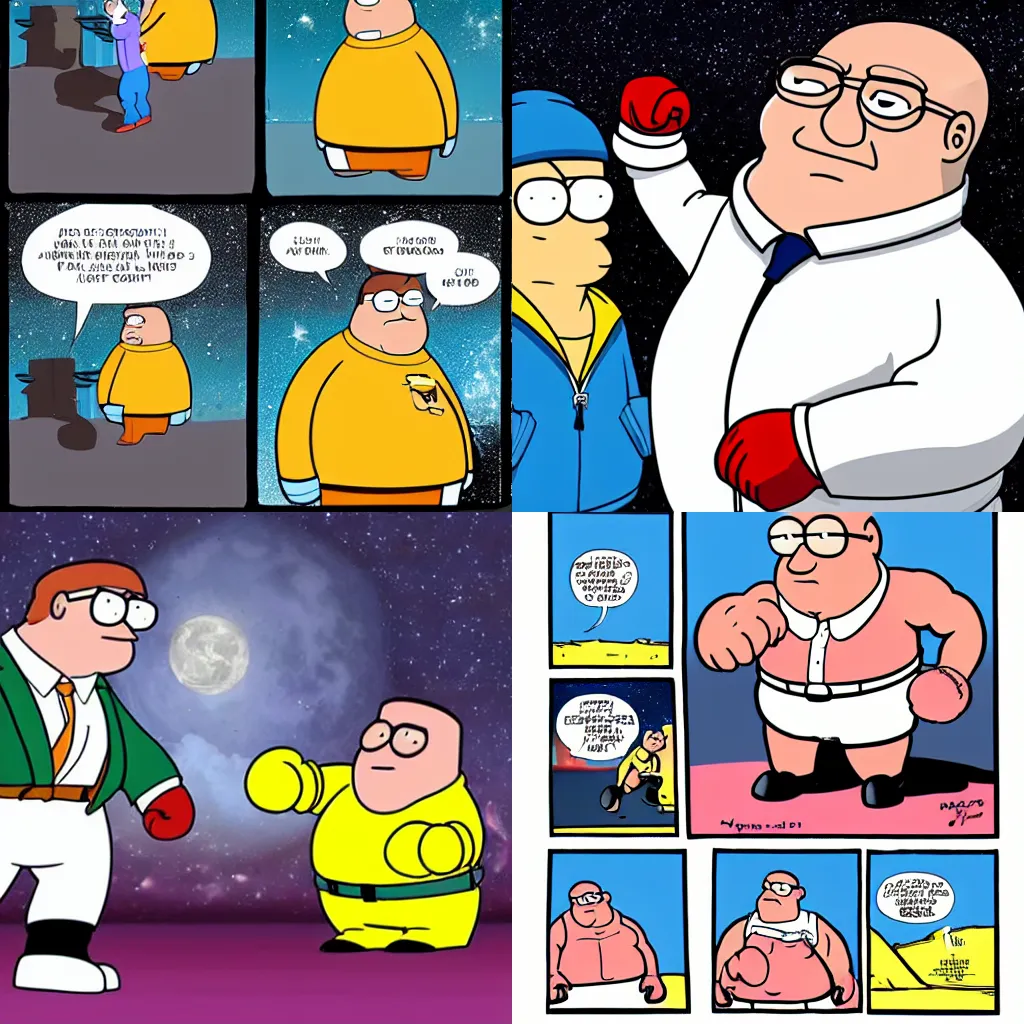 Prompt: peter griffin boxing walter white on the moon