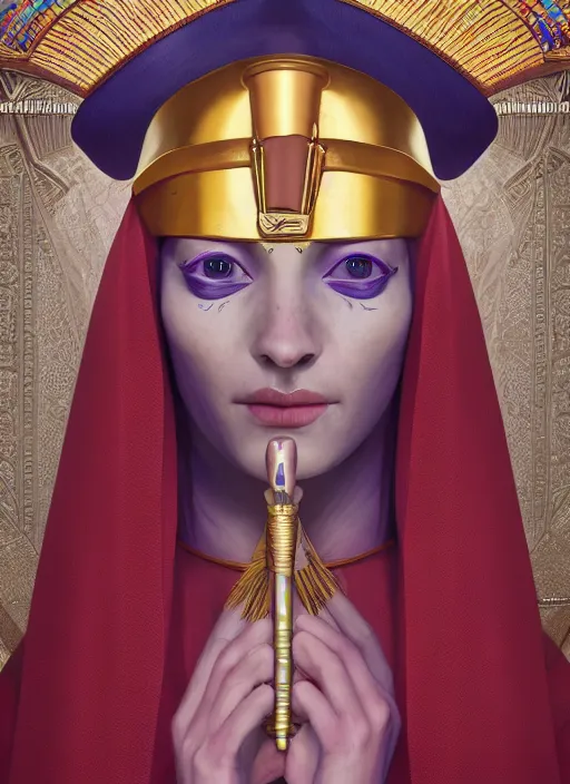 Prompt: an anthropomorphic beautiful female wizard of pharaoh holding a staff portrait wearing colourful robe, fine art, award winning, intricate, elegant, sharp focus, octane render, hyperrealistic, cinematic lighting, highly detailed, digital painting, 8 k concept art, art by jamie hewlett and z. w. gu, masterpiece, trending on artstation, 8 k