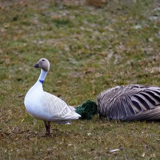 Prompt: goose eating a pen