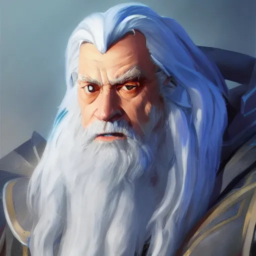 Image similar to greg manchess portrait painting of partially armored albus dumbledore as overwatch character, medium shot, asymmetrical, profile picture, organic painting, sunny day, matte painting, bold shapes, hard edges, street art, trending on artstation, by huang guangjian and gil elvgren and sachin teng