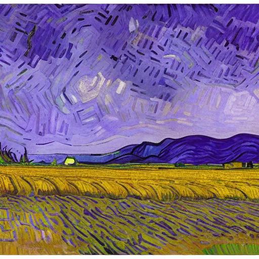 Prompt: Wheat Field ,Purple Sky by Vincent Willem van Gogh ,4k