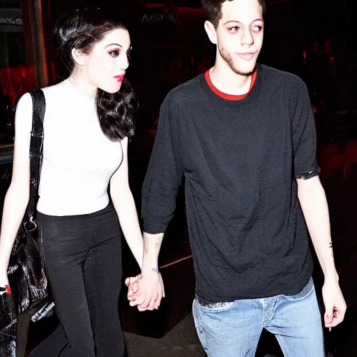 Image similar to paparazzi footage of pete davidson holding hands with the babadook