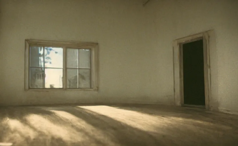 Prompt: screenshot photo low angle interior of a house built on nothing and something for the nothing underneath, scene from being john malcovich film directed by charlie kaufman ( 2 0 0 1 ), moody cinematography, 2 4 mm anamorphic lens, 3 5 mm film