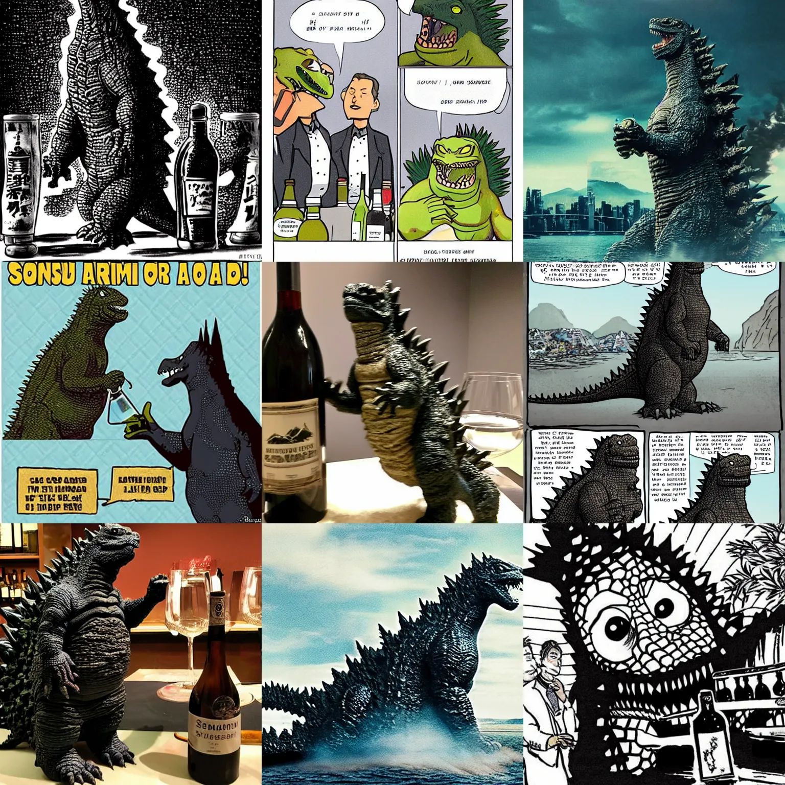 Prompt: godzilla as a sommelier