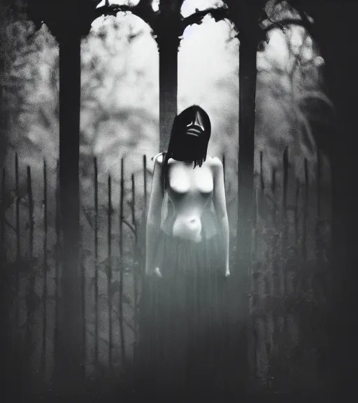 Image similar to gothic necrolord female with zombie servents, professional photography, high resolution, liminal eerie midnight backlit, a photograph taken by Deborah Sheedy