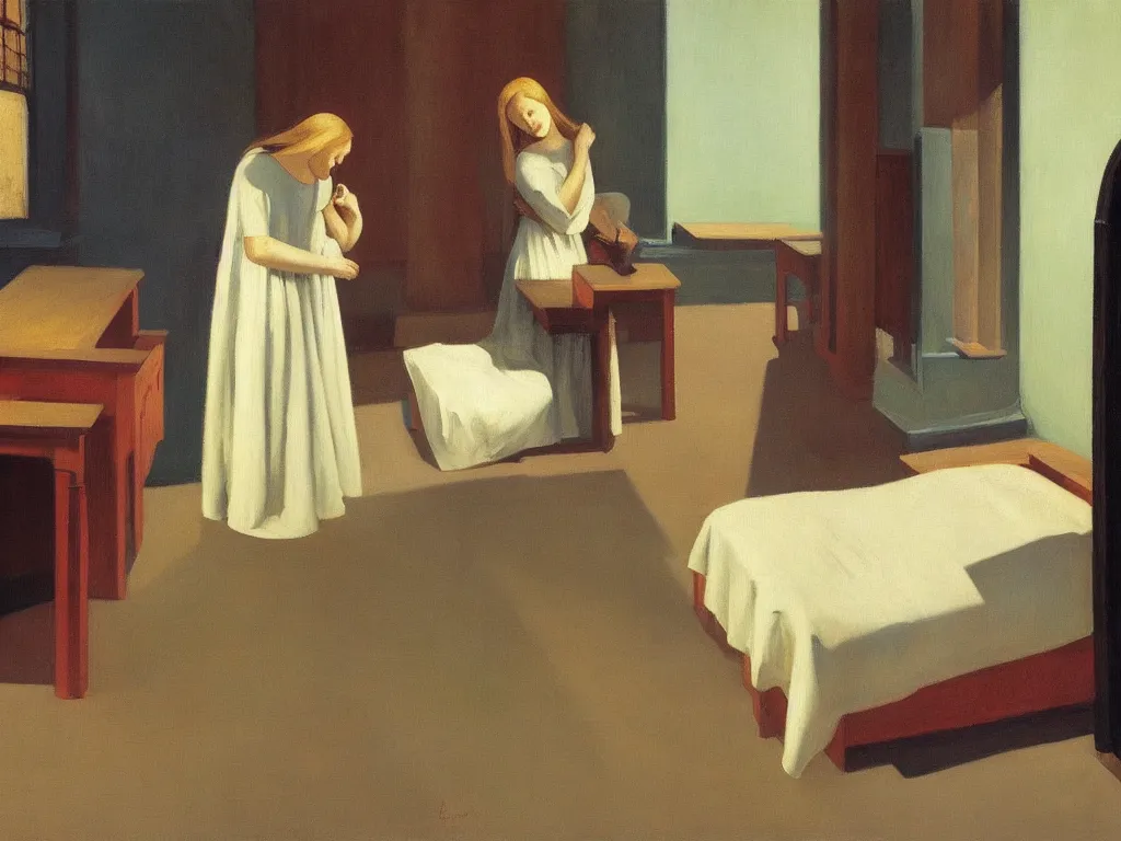 Image similar to the annunciation by edward hopper oil painting