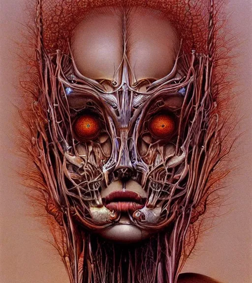 Prompt: beautiful portrait of biomechanical woman by zdislaw beksinski, beautiful, masterpiece, award - winning, complex