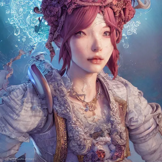 Image similar to the portrait of neutral good colorful female cleric bard as absurdly beautiful, gorgeous, elegant, skinny young gravure idol, an ultrafine hyperdetailed illustration by kim jung gi, irakli nadar, intricate linework, sharp focus, bright colors, octopath traveler, final fantasy, unreal engine 5 highly rendered, global illumination, radiant light, detailed and intricate environment