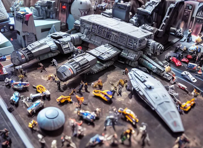 Image similar to a photo of a epic grand scale diorama of star wars toys, canon, macro photography