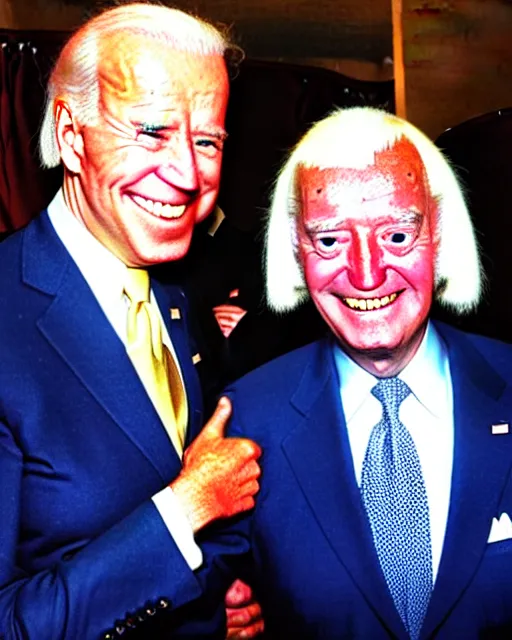 Prompt: joe biden with jimmy savile hairstyle and dressed as jimmy savile