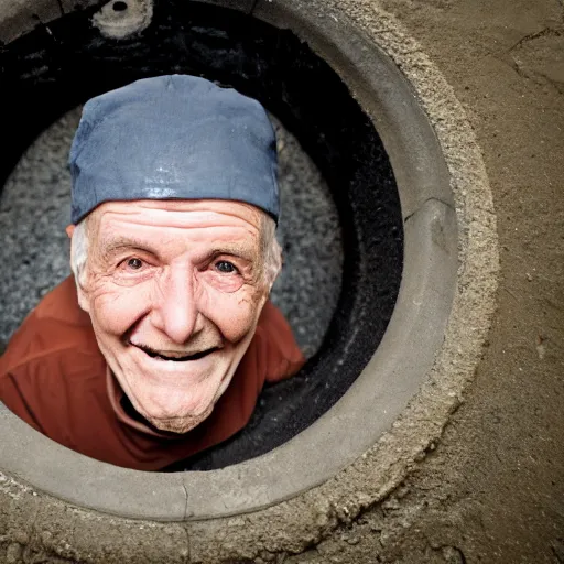 Image similar to a smiling old man in a sewer